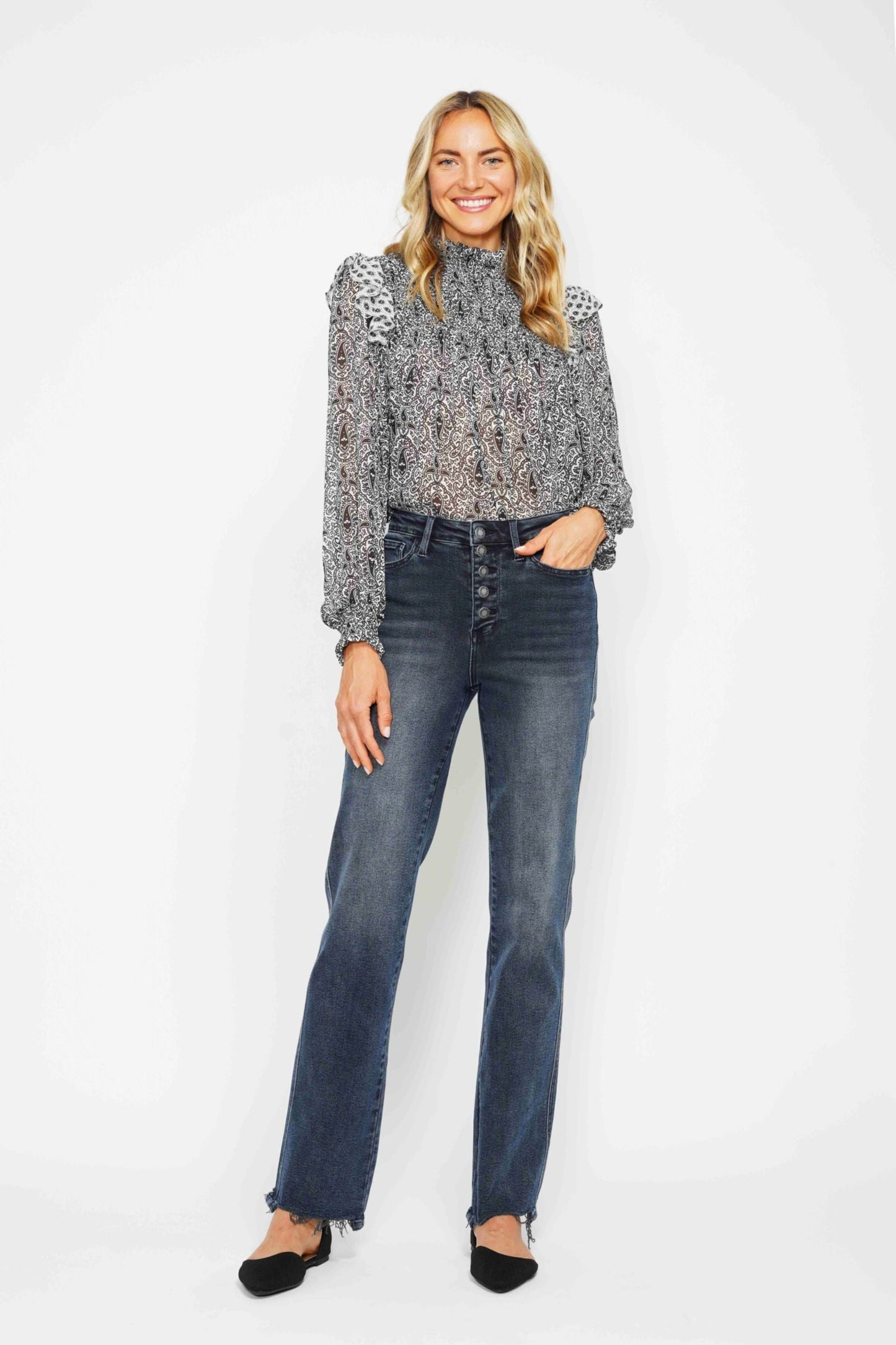 Judy Blue Full Size Button Fly Hem Destroy Straight Leg Jeans