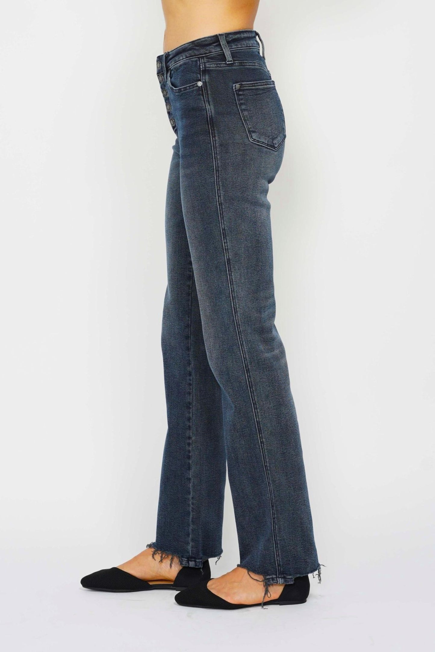 Judy Blue Full Size Button Fly Hem Destroy Straight Leg Jeans