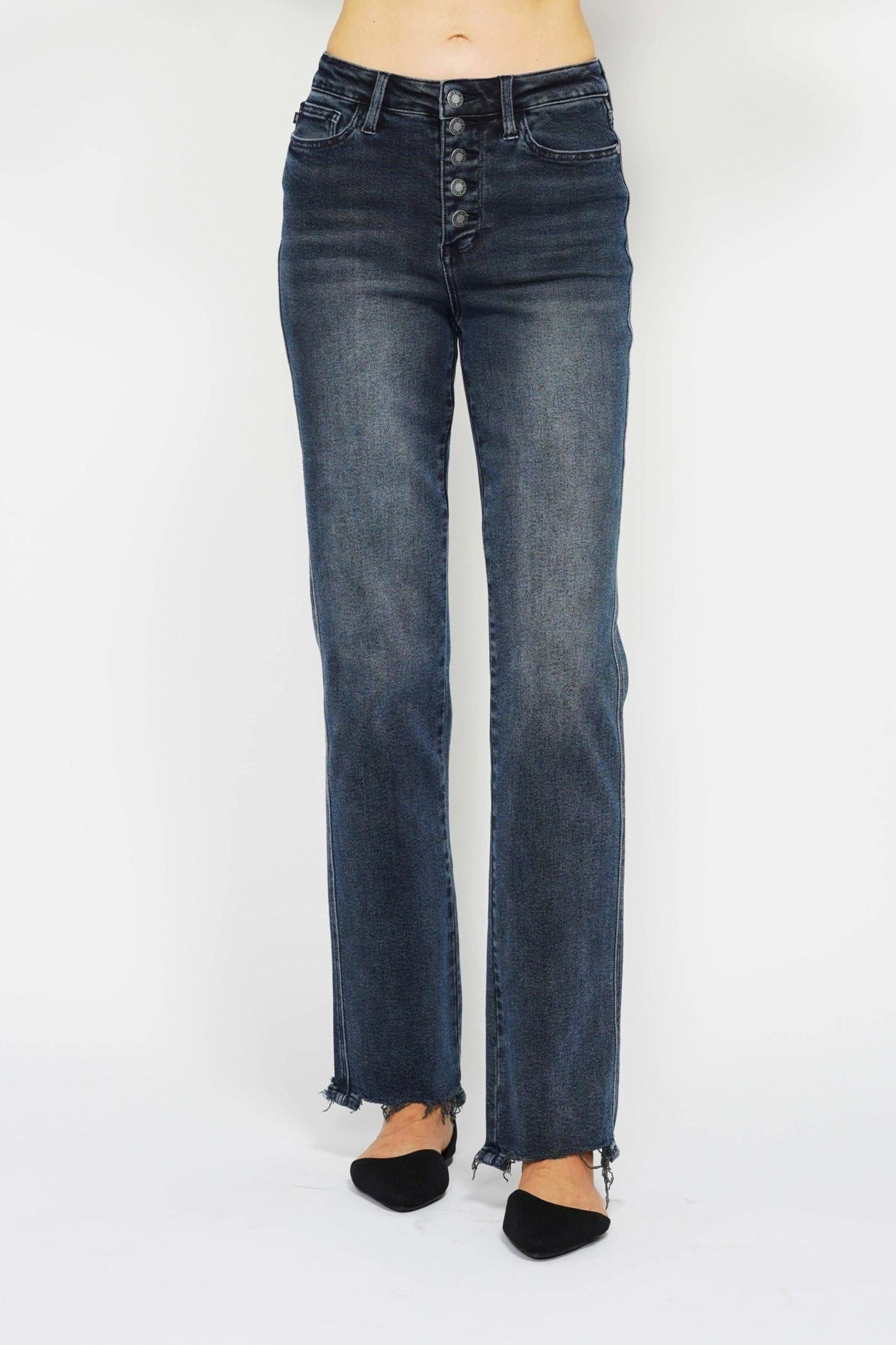 Judy Blue Full Size Button Fly Hem Destroy Straight Leg Jeans