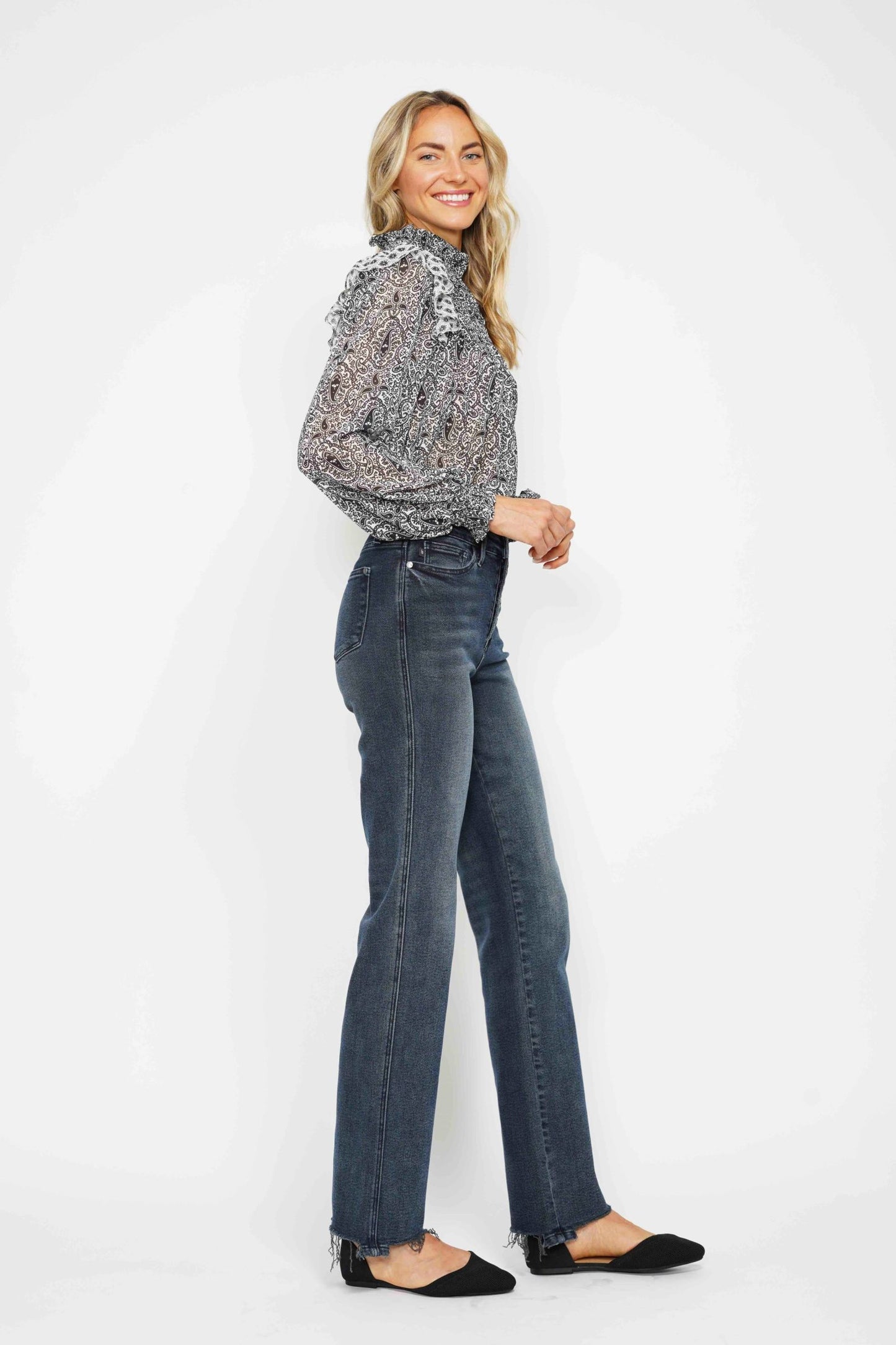 Judy Blue Full Size Button Fly Hem Destroy Straight Leg Jeans