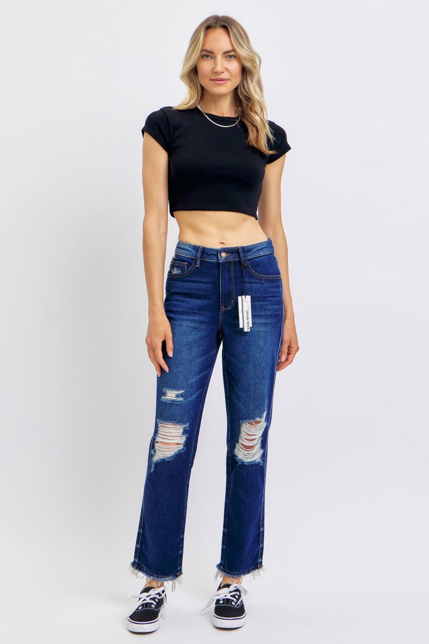 Judy Blue Full Size High Waist Rigid Magic Heavy Destroy Straight Jeans
