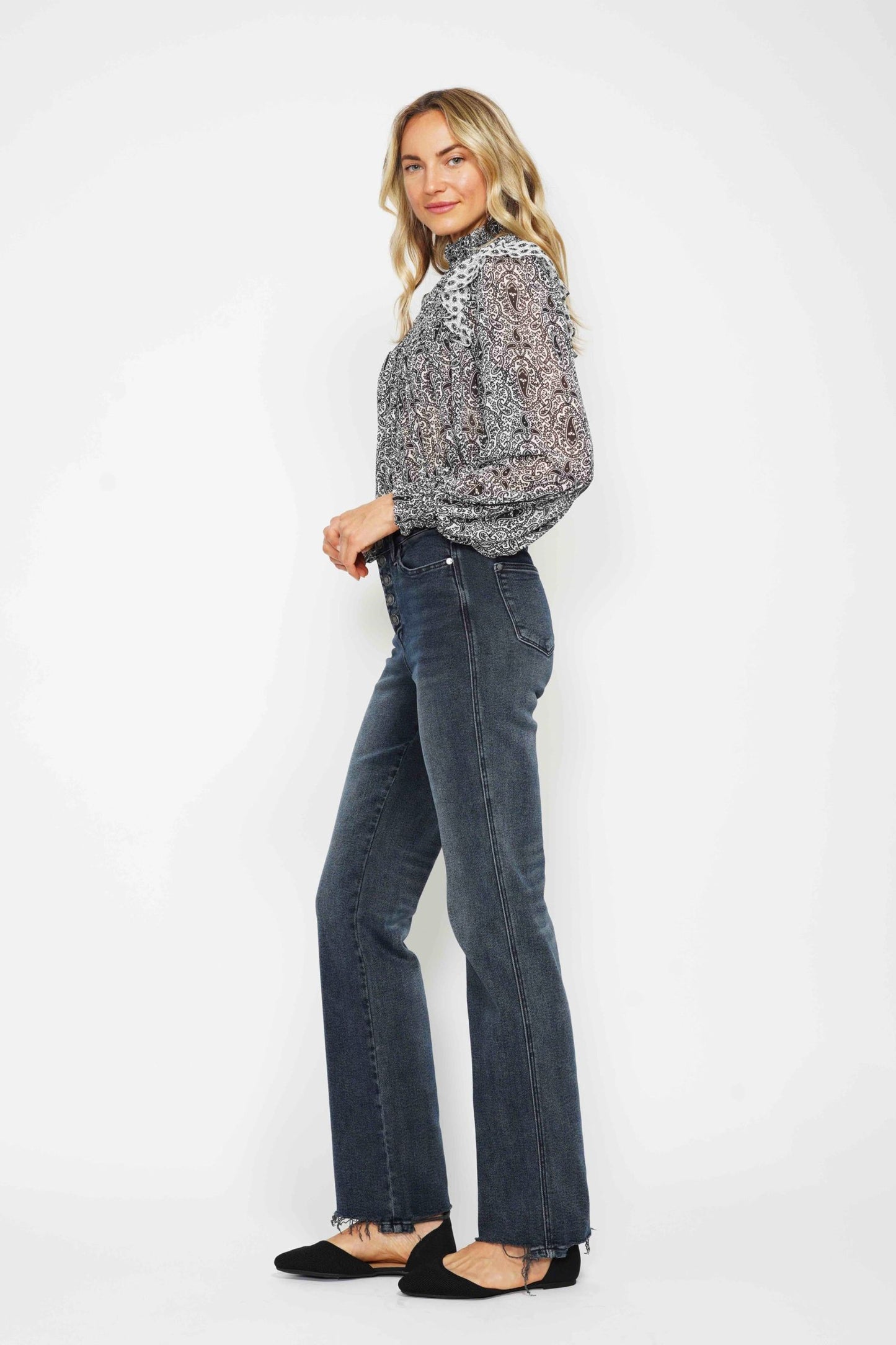 Judy Blue Full Size Button Fly Hem Destroy Straight Leg Jeans