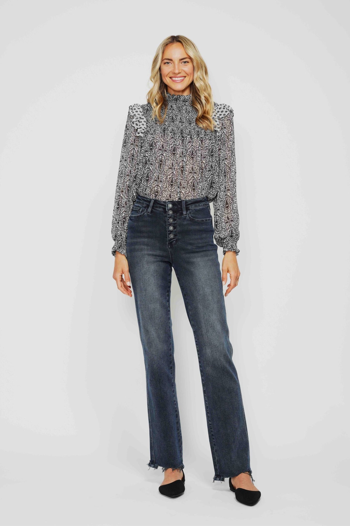 Judy Blue Full Size Button Fly Hem Destroy Straight Leg Jeans
