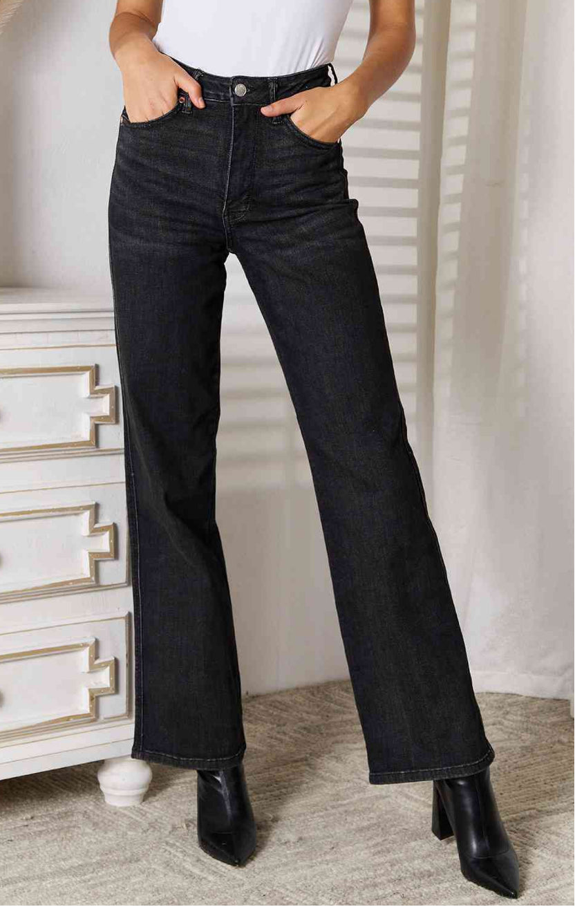 Judy Blue High Waist Tummy Control Washed Black Straight Style 88677