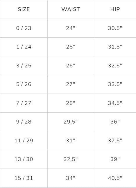 KanCan Size Chart