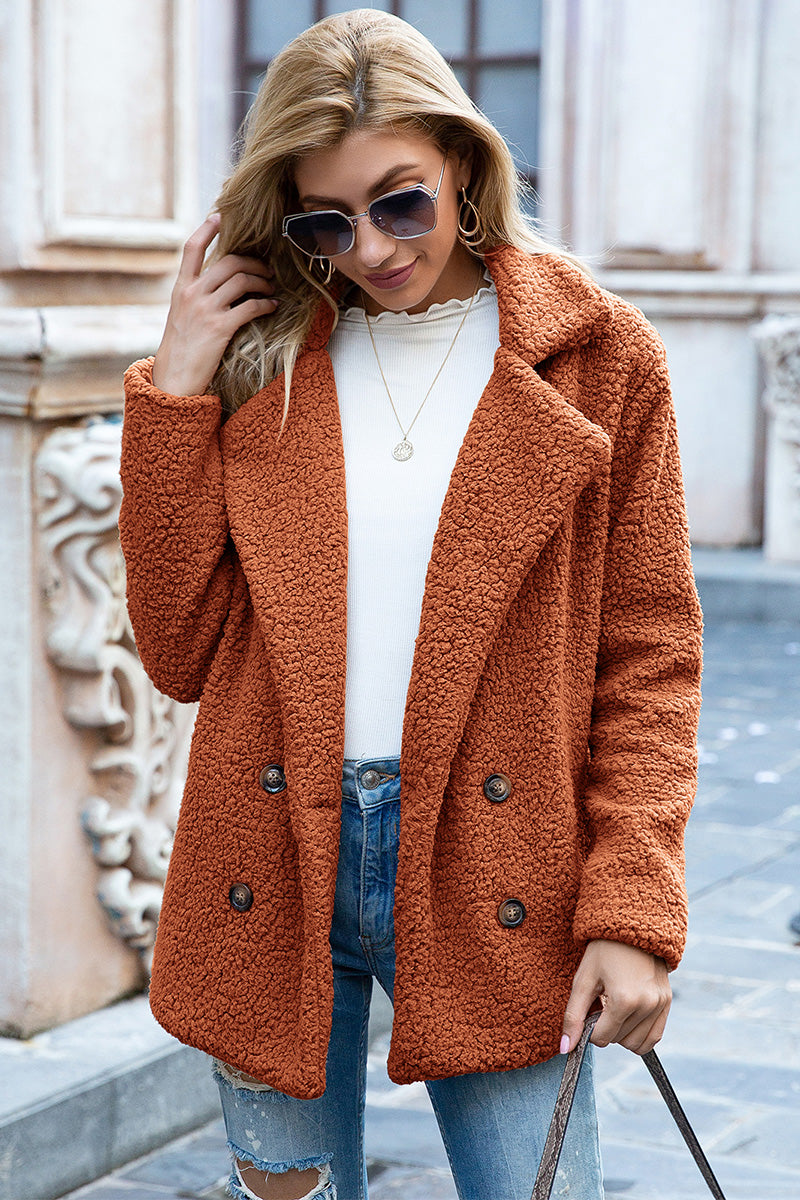 Lapel Collar Sherpa Coat In Ochre