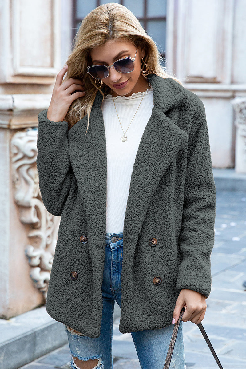 Lapel Collar Sherpa Coat In Charcoal