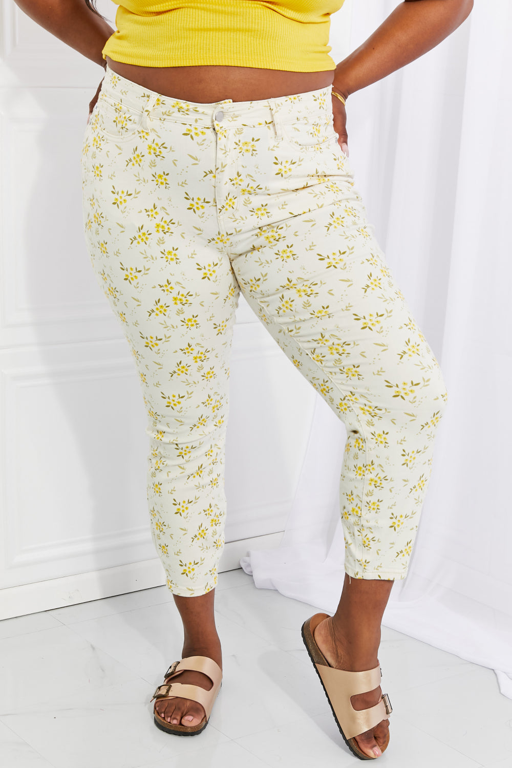 Plus Size, Judy Blue, Golden Meadow Floral Skinny Jeans JB8809