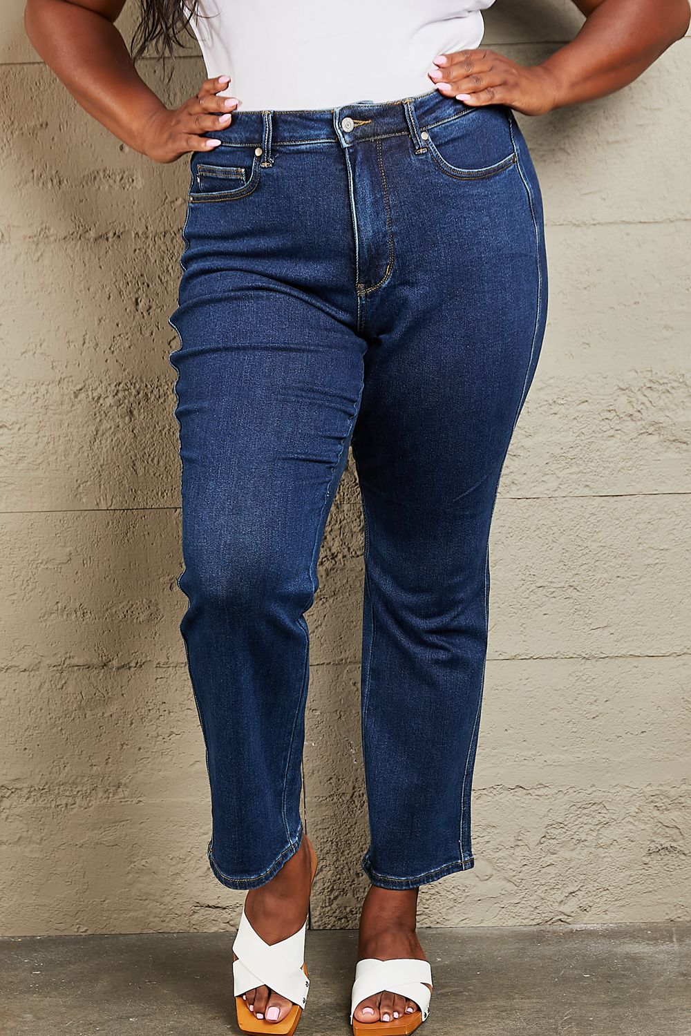 Plus SIze, Judy Blue, High Waist Tummy Control Classic Straight Denim Jeans, 88575