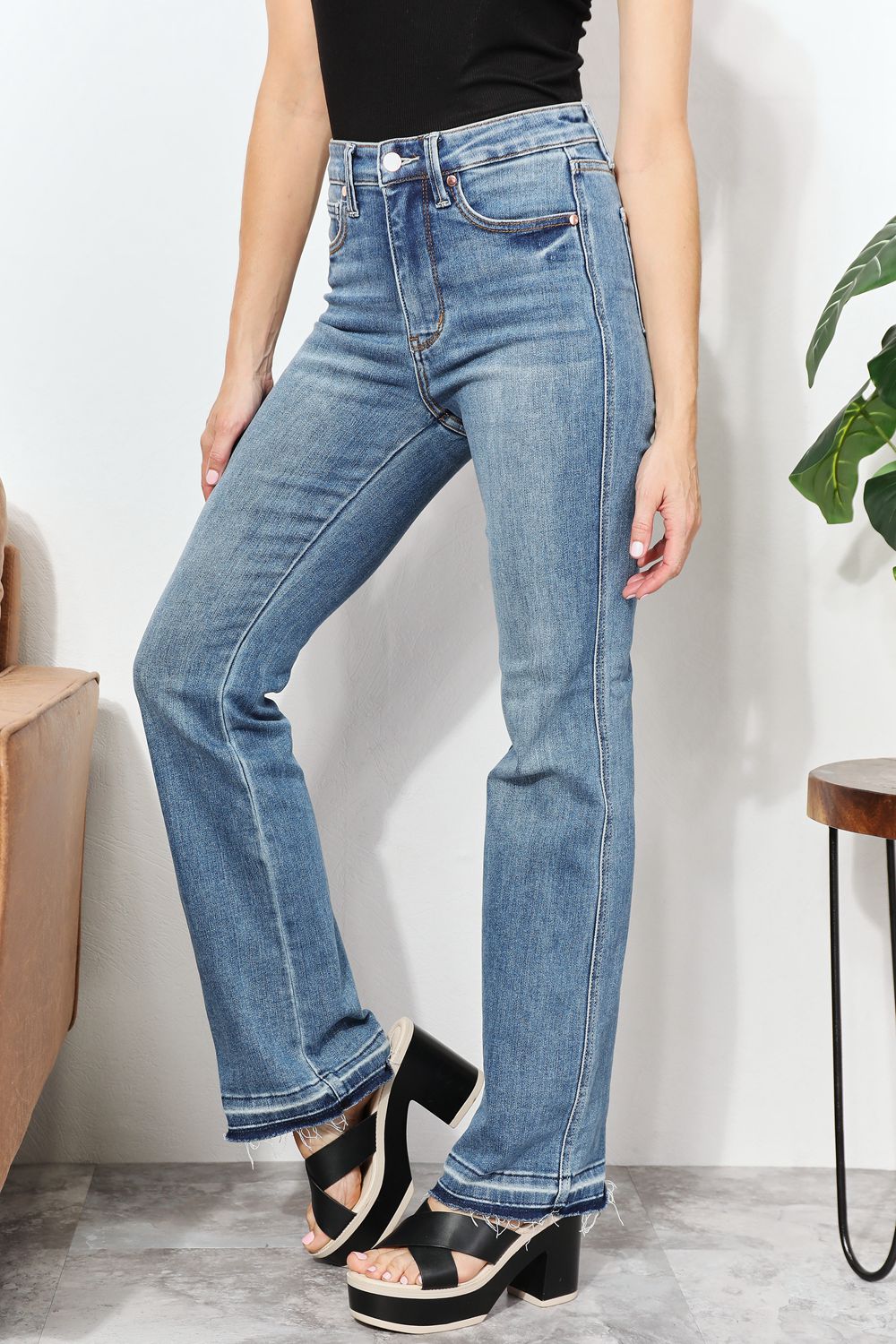 Side View, Judy Blue, High Waist Tummy Control Release Hem Slim Boot Cut Jeans 88626