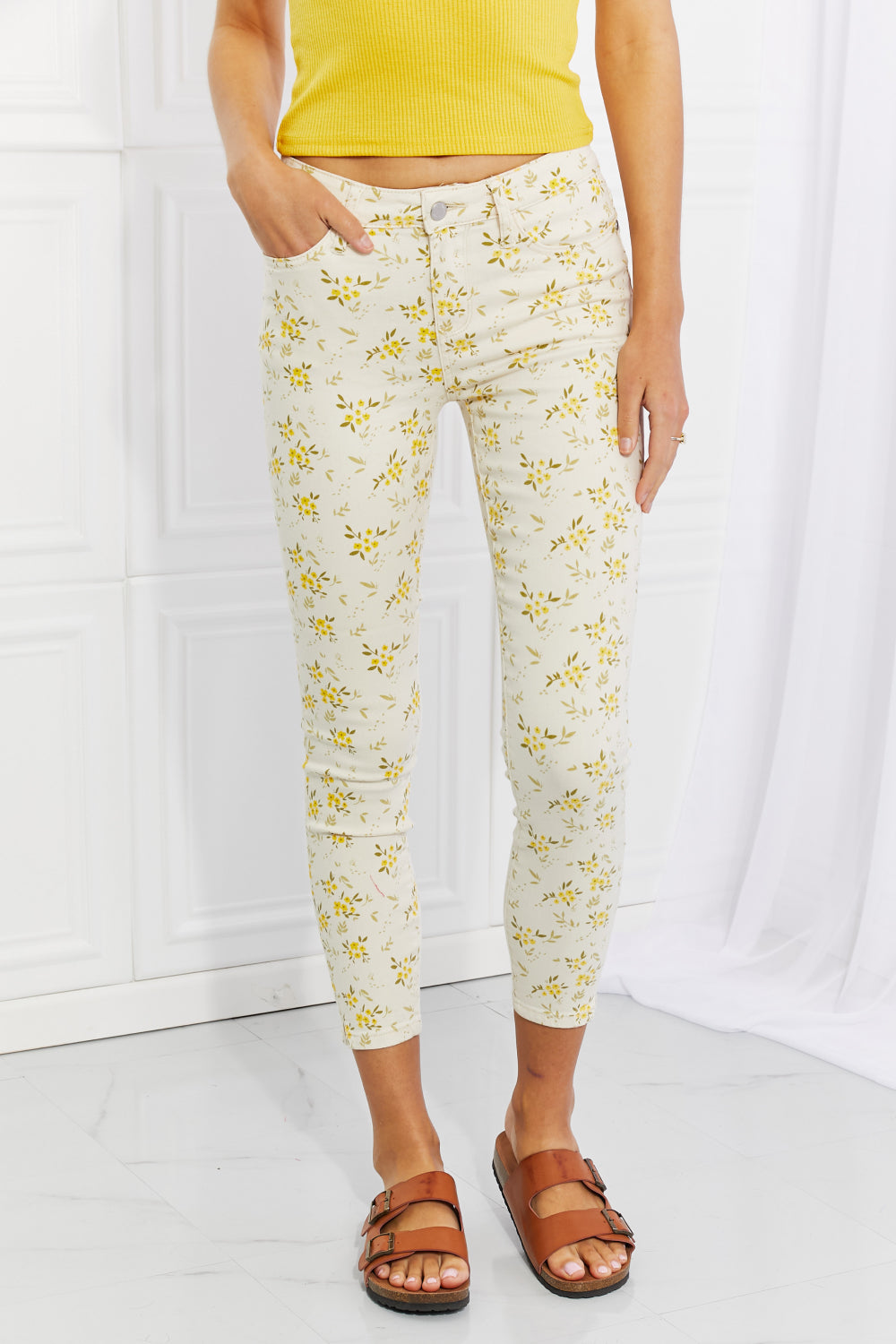 Judy Blue, Golden Meadow Floral Skinny Jeans JB8809
