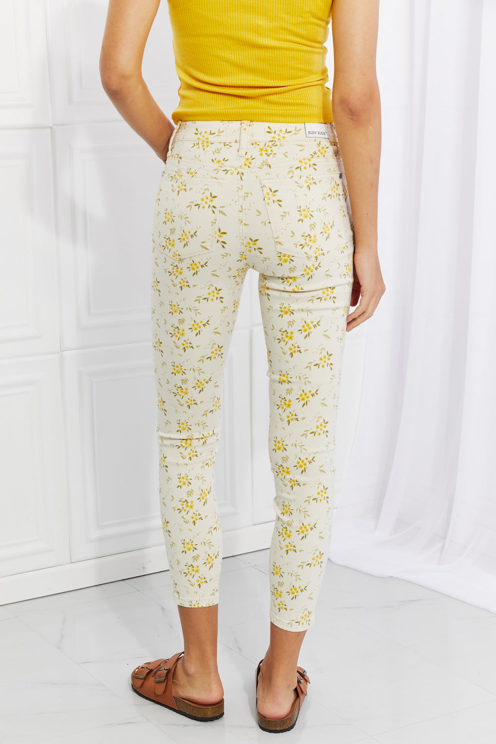 Back View, Judy Blue, Golden Meadow Floral Skinny Jeans JB8809