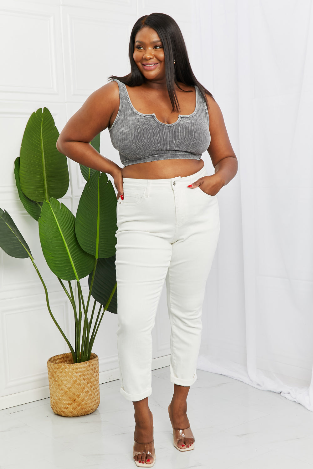 Judy Blue Hi-Waist White Double Cuff Boyfriend Jeans