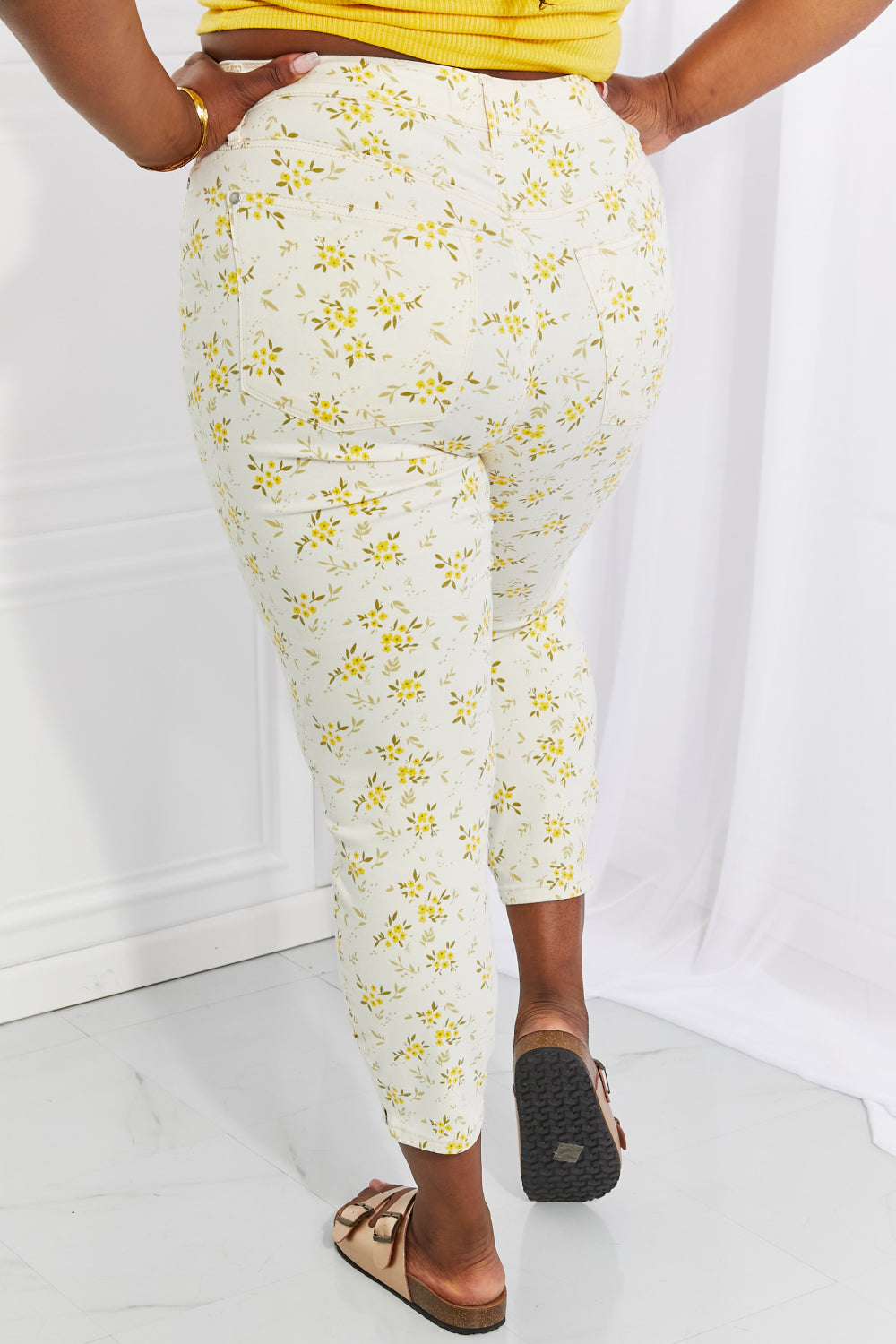 Back View, Plus Size, Judy Blue, Golden Meadow Floral Skinny Jeans JB8809