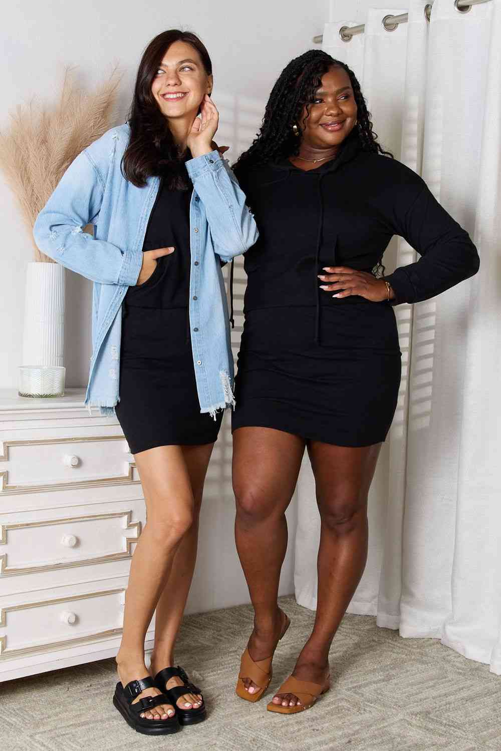 Culture Code, Drawstring Long Sleeve Hooded Dress