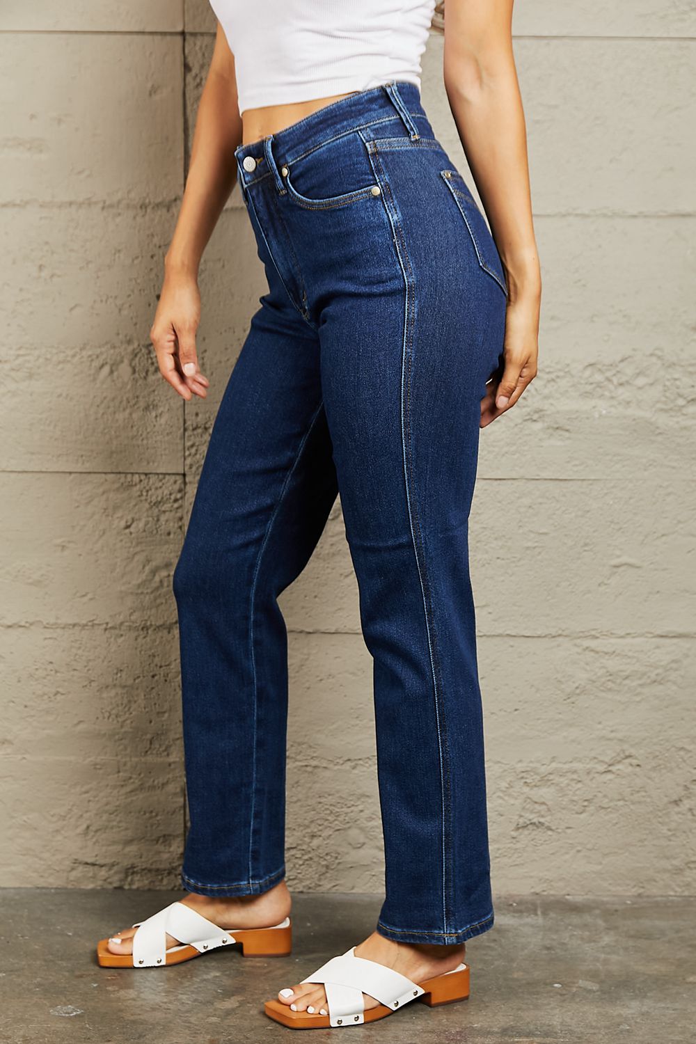 Side VIew, Judy Blue, High Waist Tummy Control Classic Straight Denim Jeans, 88575