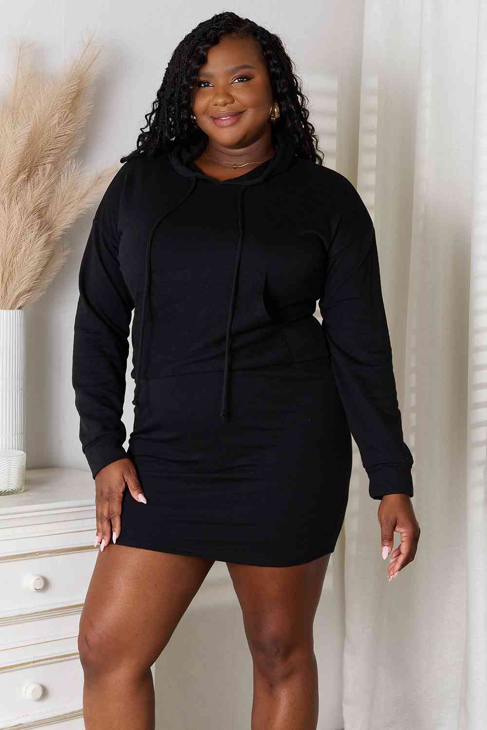 Plus Size, Culture Code, Drawstring Long Sleeve Hooded Dress