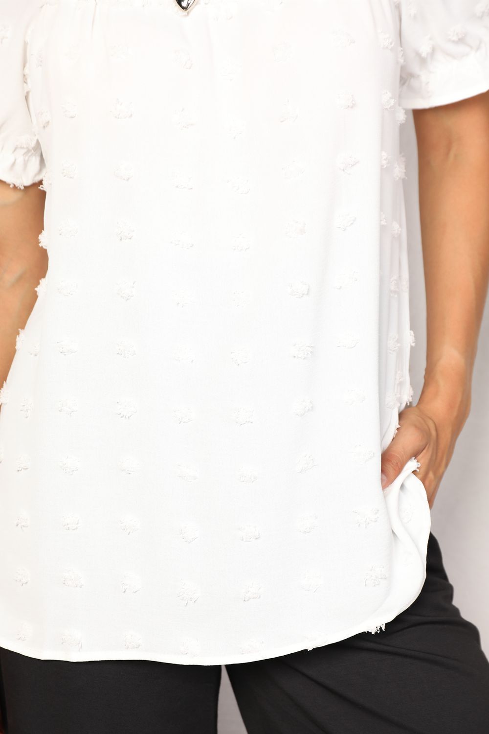 Close-Up, Double Take, Swiss Dot Puff Sleeve Square Neck Blouse