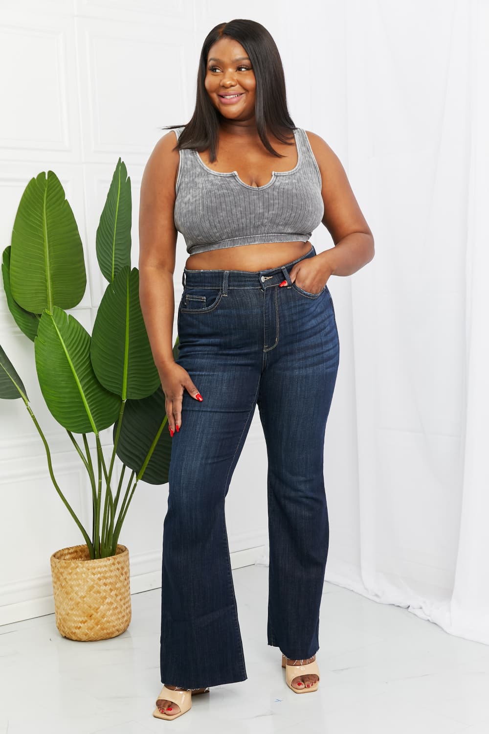 Plus Size, Judy Blue, High Waisted Raw Hem Tall Flare Jeans Style 82343
