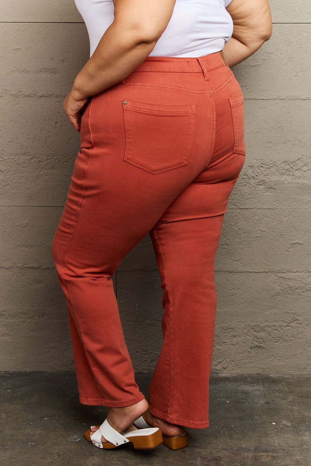 Back View, Plus Size, Judy Blue Mid Rise Slim Bootcut Terracotta Denim Jeans Style 88761
