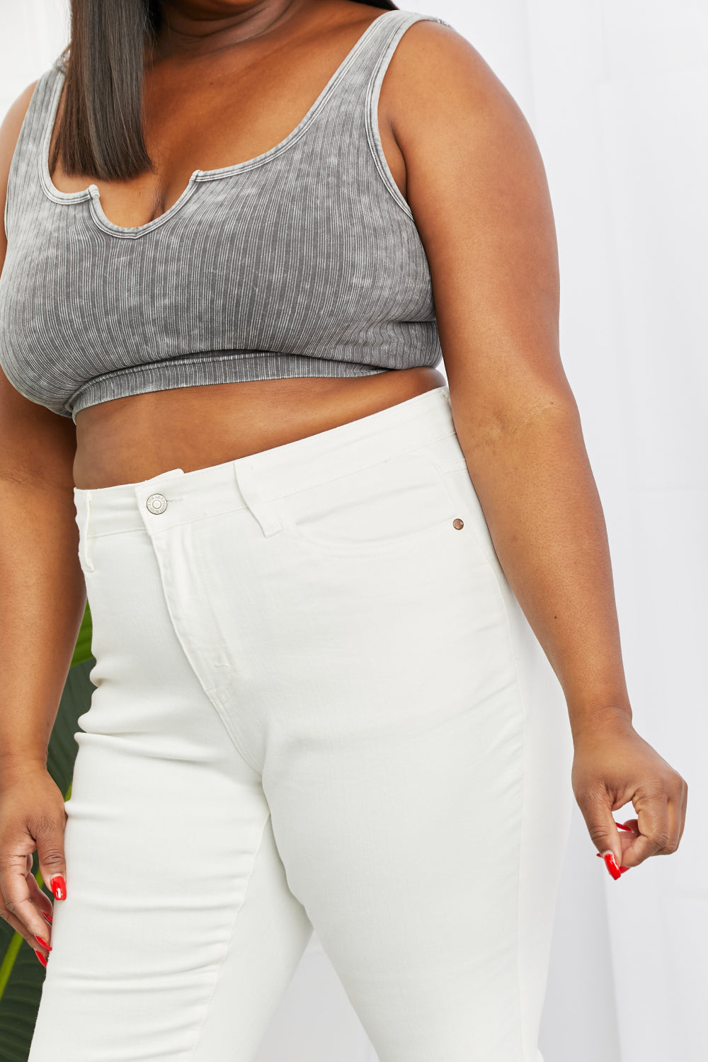 Judy Blue Hi-Waist White Double Cuff Boyfriend Jeans
