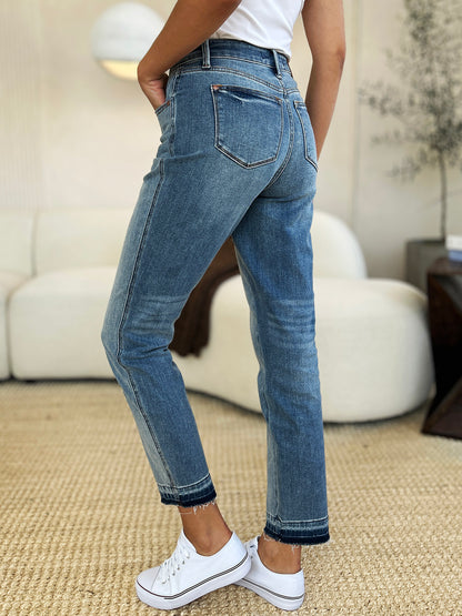 Judy Blue, Mid Rise Rigid Magic Release Hem Boyfriend Jeans