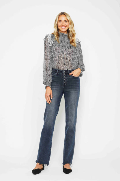 Judy Blue Full Size Button Fly Hem Destroy Straight Leg Jeans
