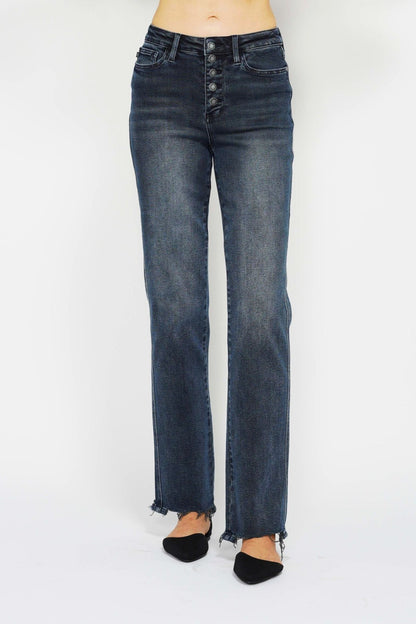 Judy Blue Full Size Button Fly Hem Destroy Straight Leg Jeans