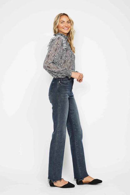Judy Blue Full Size Button Fly Hem Destroy Straight Leg Jeans