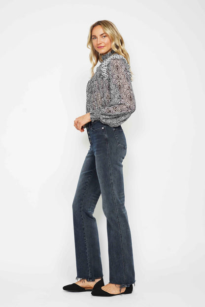 Judy Blue Full Size Button Fly Hem Destroy Straight Leg Jeans
