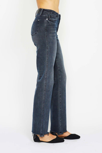 Judy Blue Full Size Button Fly Hem Destroy Straight Leg Jeans