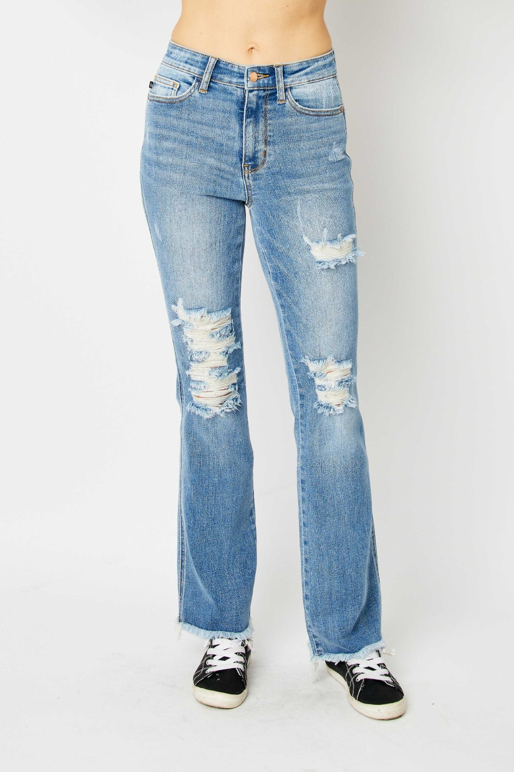 Judy Blue, High Waist Frayed Hem Bootcut Jeans Style 82542