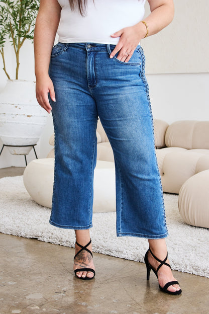 Plus Size, Judy Blue, Braid Side Detailed Wide Leg Jeans Style 88850