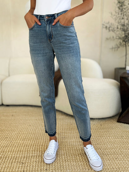 Judy Blue, Mid Rise Rigid Magic Release Hem Boyfriend Jeans