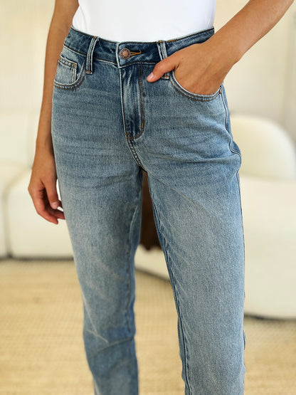 Judy Blue, Mid Rise Rigid Magic Release Hem Boyfriend Jeans