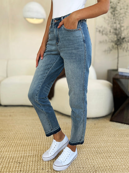 Judy Blue, Mid Rise Rigid Magic Release Hem Boyfriend Jeans