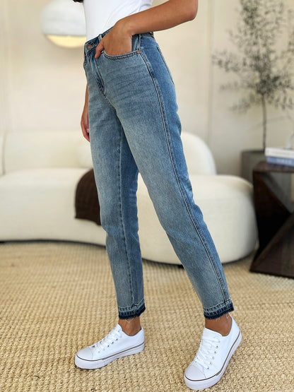 Judy Blue, Mid Rise Rigid Magic Release Hem Boyfriend Jeans