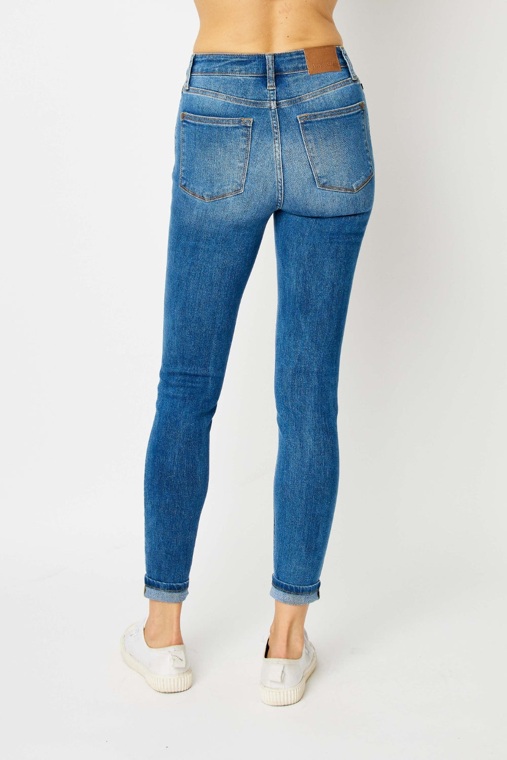 Back View, Judy Blue, Classic Cuffed Hem Skinny Jeans