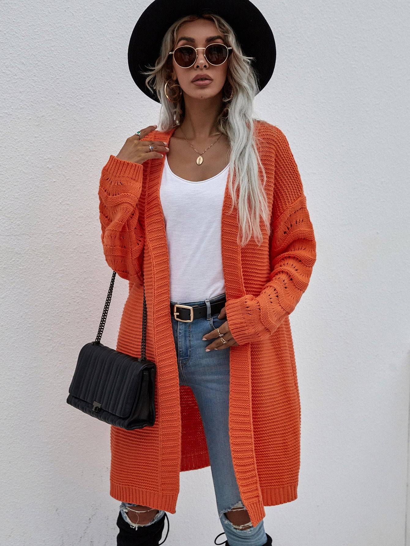 Open Front Duster Cardigan In Orange