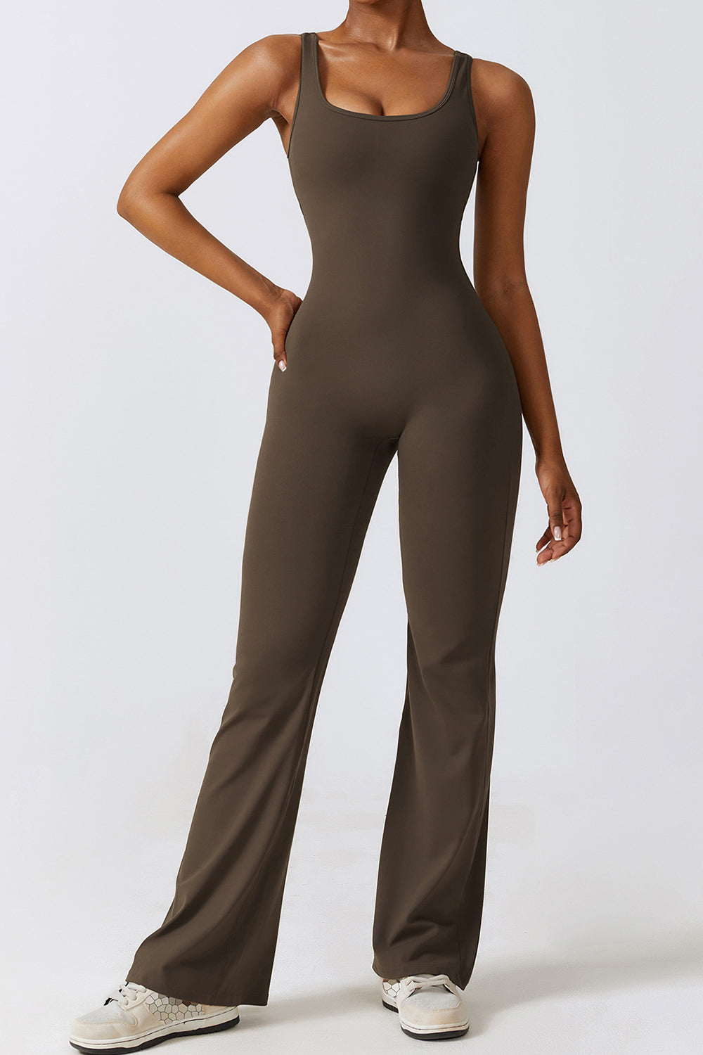 Basic Bae, Cutout Ruched Bootcut Sleeveless Active Jumpsuit