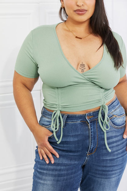 Close-Up, Capella, Back To Simple Full Size Ribbed Front Scrunched Top in Green