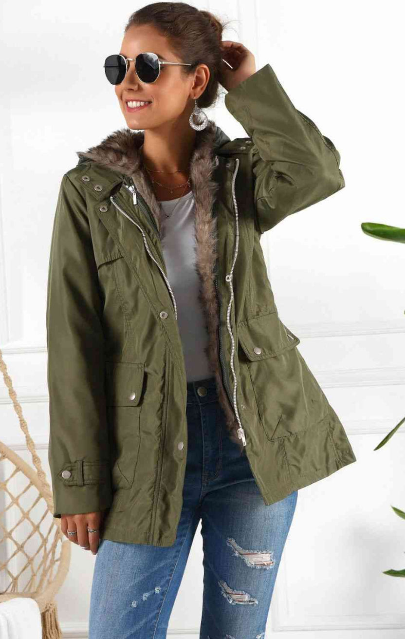 Hooded Jacket with Detachable Liner (Three-Way Wear) In Army Green
