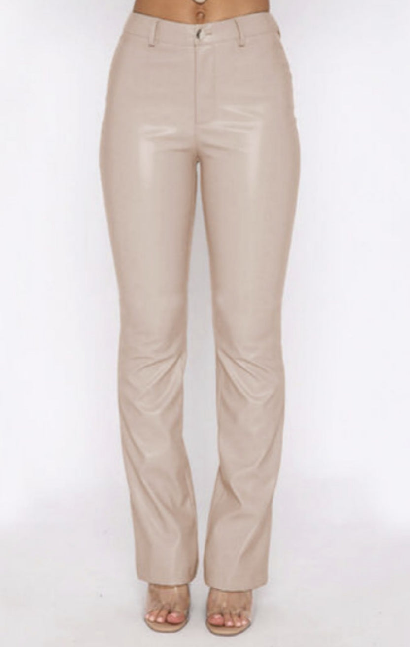 PU Leather High Waist Straight Pants In Ivory