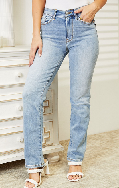 Judy Blue High-Rise Contrast Wash Thermal Straight Jeans Style 82562