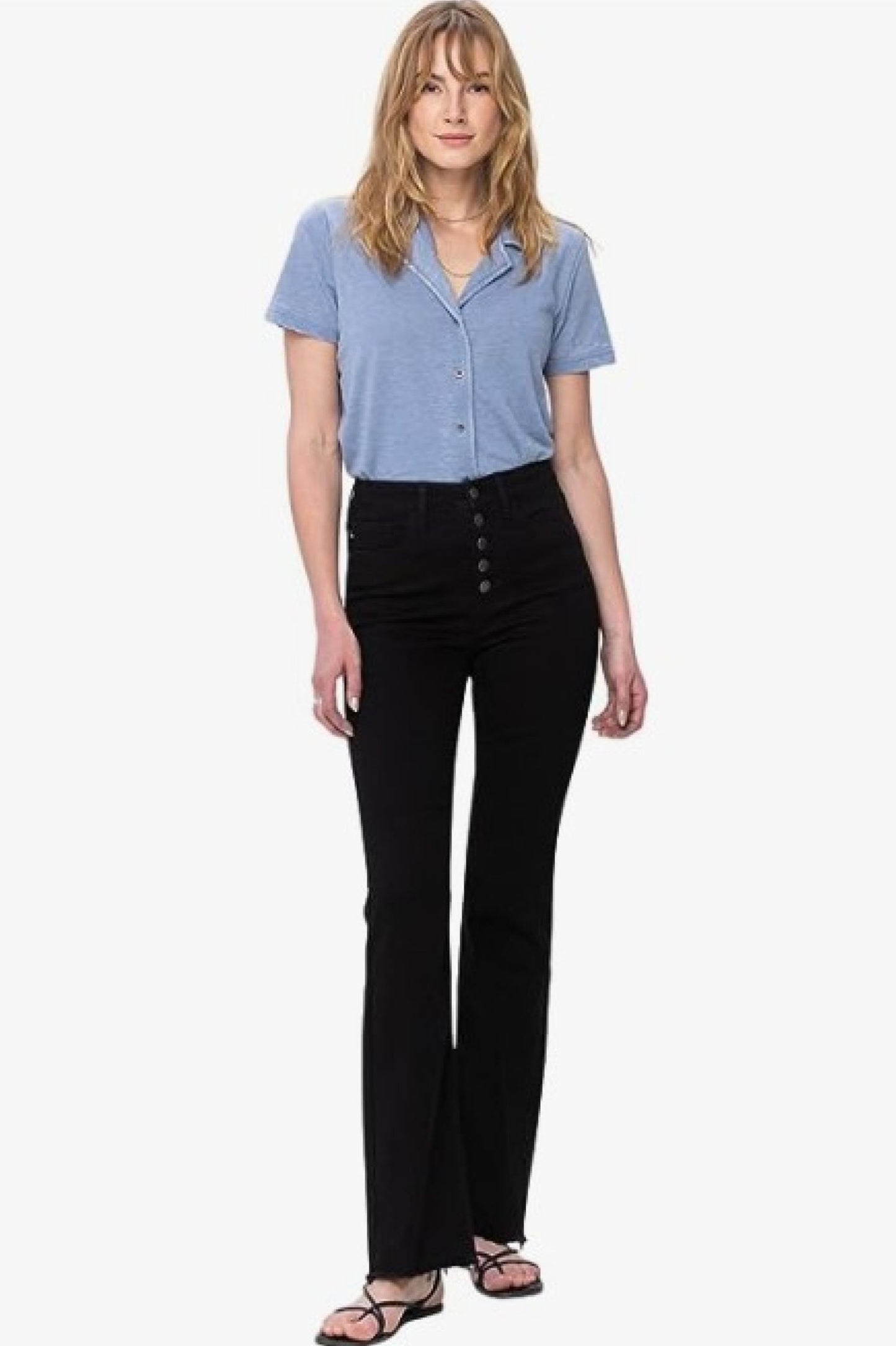Judy Blue High-Waist Button Fly Raw Hem Bootcut Jeans (Style 82570)