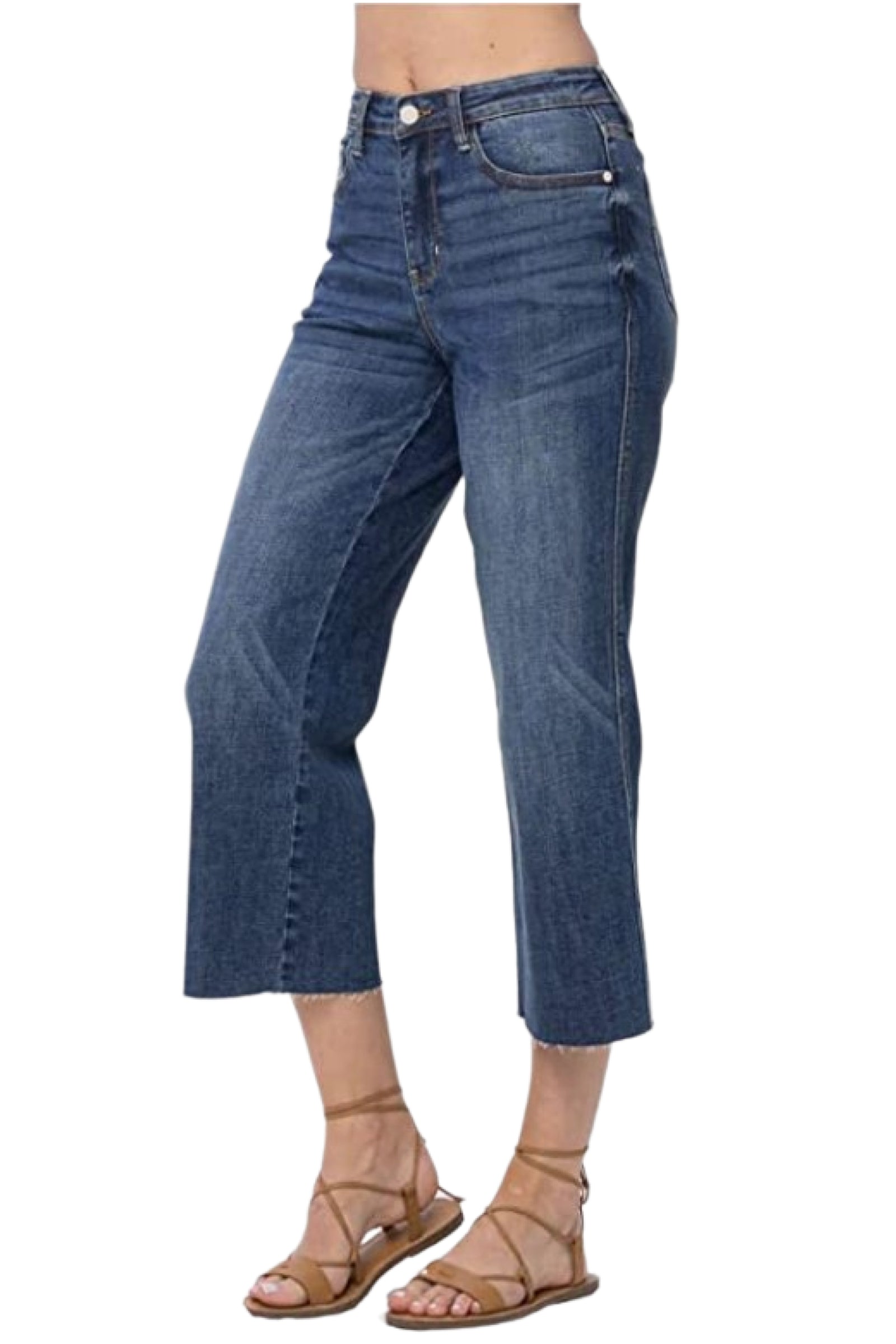 Side View, Judy Blue High Waist Pocket Embroidery Crop Wide Leg Jeans, 88612