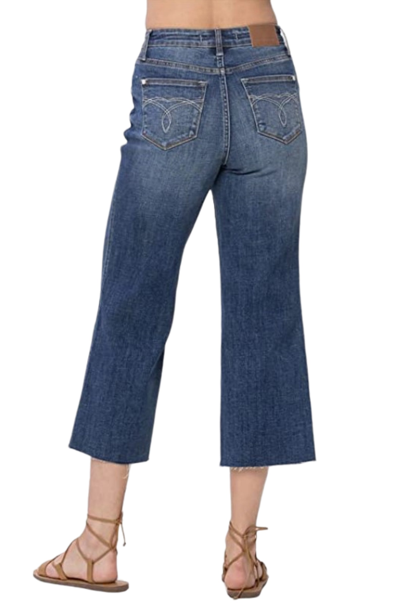 Back View, Judy Blue High Waist Pocket Embroidery Crop Wide Leg Jeans, 88612