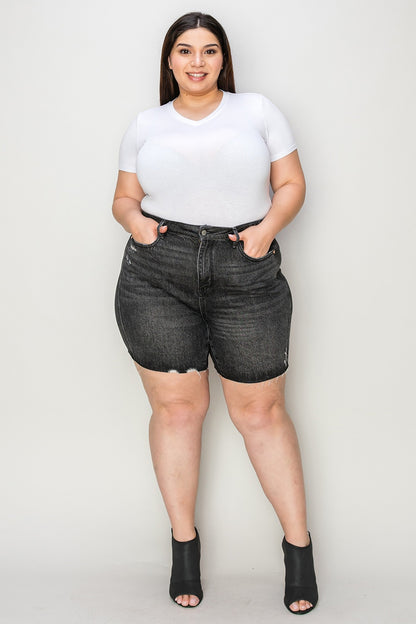 Plus Size, Judy Blue, High Rise Tummy Control Denim Shorts in Washed Black Style 150252