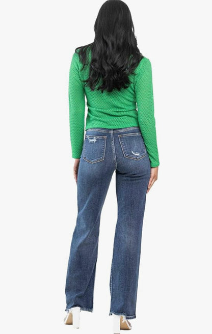 Back View, Judy Blue Women's High-Rise 90's Straight Leg Ripped Jeans Style 82592
