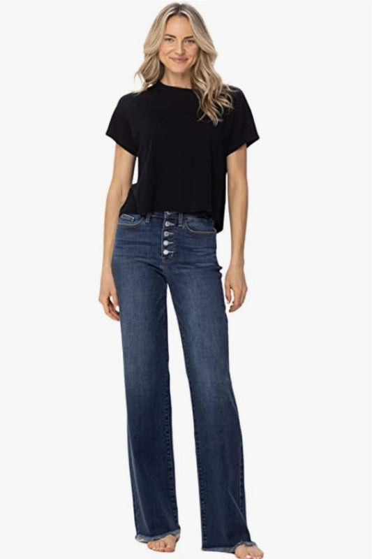Judy Blue, High-Waisted Button Fly Wide Leg Jeans Style 82503